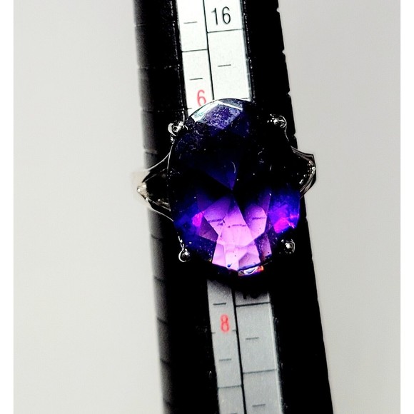 925K Sterling Silver Large Faceted Amethyst Prong Set Ring Womens Sz 6.75 NWOT - Picture 10 of 16
